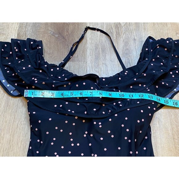 Kate Spade Polka Dot One-Piece Swimsuit With Ruffle Off-Shoulder Design M - Picture 5 of 8